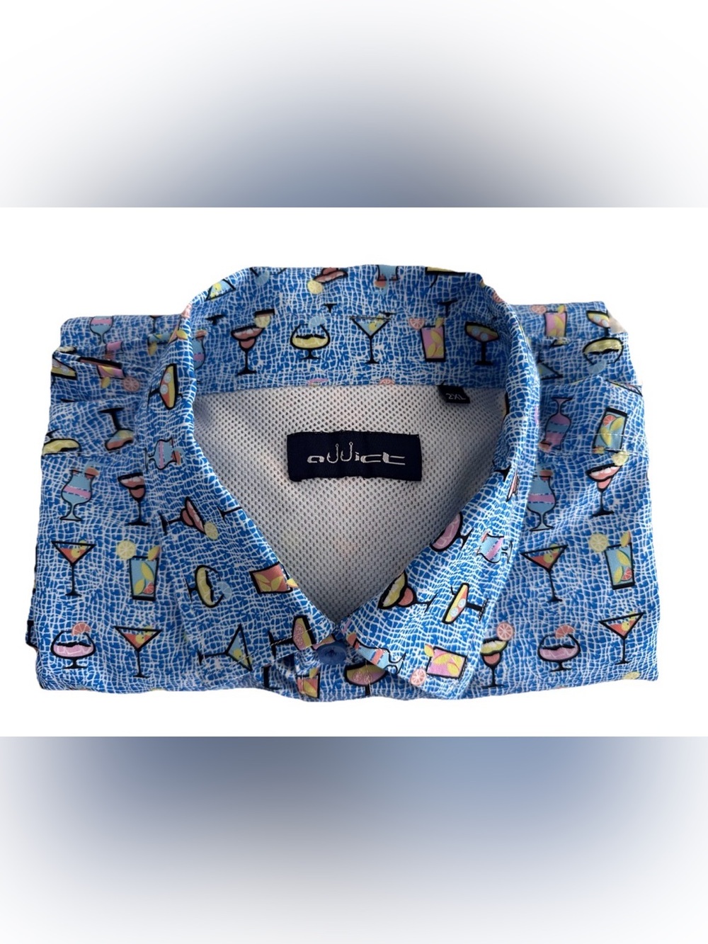 ADDICT Men’s 2XL Lightweight Fun Cocktail Print  Button-Down Short Sleeve Shirt